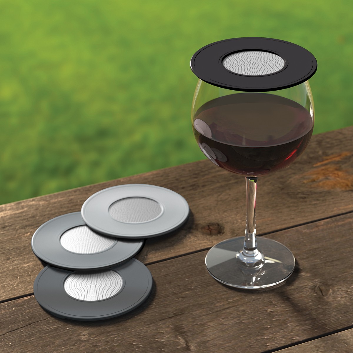 Drink Tops Ventilated Wine Glass Covers -Black & Gray - 4 Pack