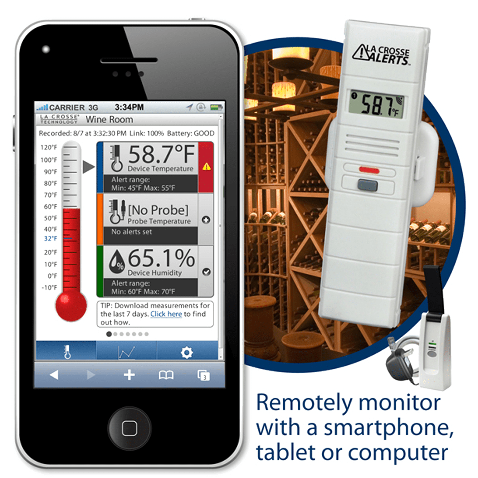La Crosse Remote Temperature & Humidity Monitor For Wine Cellar